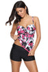 Sexy Rose Red Floral Print Swimdress Tankini and Shorts